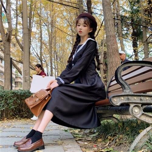 2020 Dress Female JK Uniforms Japanese College Mock Two-Piece Long Sleeves High-Waisted Dresses school girl skirt
