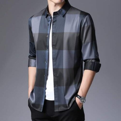 2021 Brand Casual Luxury Plaid Long Sleeve Slim Fit Men Shirt Streetwear Social Dress Autumn Shirts Mens Fashions Jersey