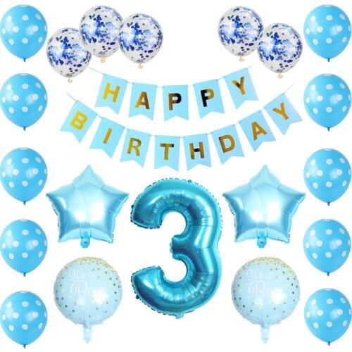21pcs/set Boy Girl Birthday Banner Balloon Happy Birthday Party Decoration 32inch digital Number balloon Confetti Helium Balloon