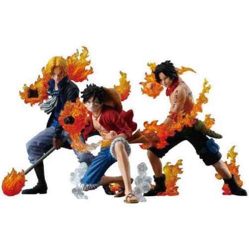 3pcs/set One Piece Anime Figure Luffy Ace Sabo Three Brothers Fire Attack Manga Statue PVC Action Figure Collectible Model Toys