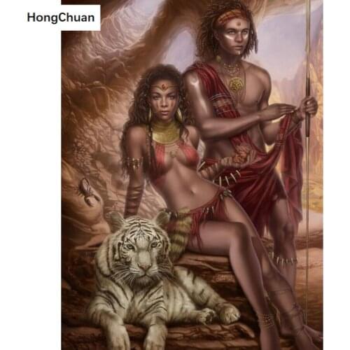 5D DIY square/round diamond painting "tribal couple" mosaic cross stitch handicraft home decoration mural gift fast delivery