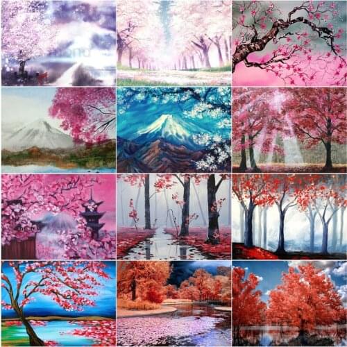 Japanese Landscape 5D Diy Diamond Painting Mount Fuji Cherry Blossoms Pictures of Rhinestone Embroidery Cross Stitch Home Decor
