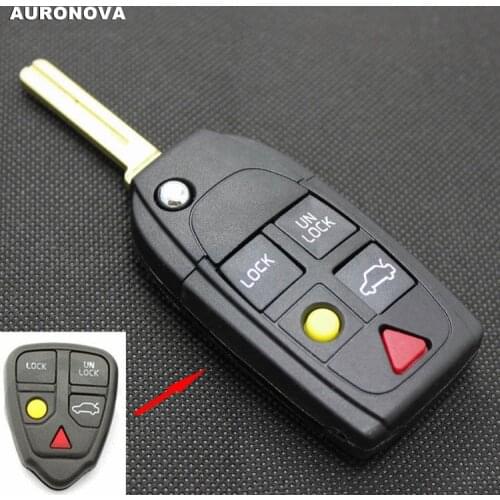 AURONOVA New Upgrade Flip Folding Key Shell for Volvo Xc90 S80 V40 S40 S60 5 Buttons Modified Remote Car Key Case