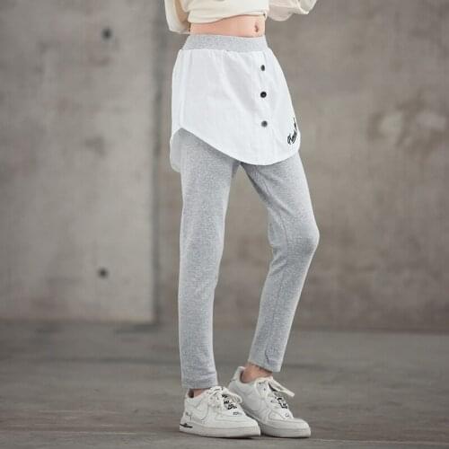 Girls Pants 2021 Spring New Teen Less Embroidered Leggings Childrens Fake Two Piece Casual Pants Girls Solid Tight Pants