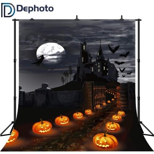 Dephoto Photo Background Halloween Witch Castle Horrible Night Moon Pumpkin Photostudio Photo Backdrops Photo studio photography