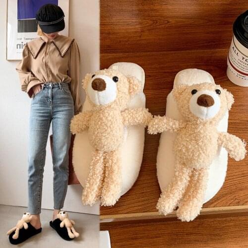 Indoor Parent-child Shoes Childrens Bear Plush Shoes Baby Cotton Slippers Kids House Slippers Cartoons Kids Slippers for Girls