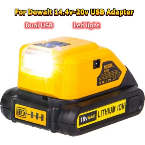 Dual USB DCB090 Adapter Charger Power Supply For Dewalt 14.4V 18V 20V Li-ion Battery Charging Converter tool With LED Work light