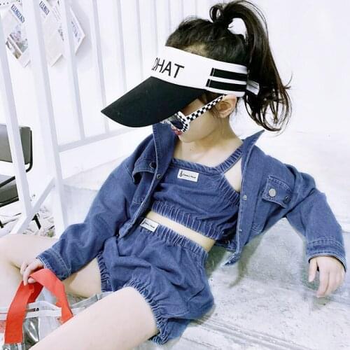 Girls Denim Suit Spring Clothing New Style Korean-style Children Fashion Coat Vest Shorts Three-piece Set Fashion Girl Clothes