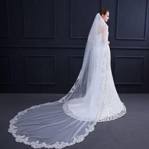 Bridal Wedding Veil With Comb 2020 New Gryffon Luxury Lace Edge One-layer Appliqued Cathedral Veil 3m Bridal Veils