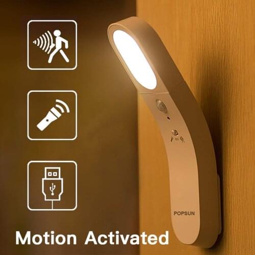 Motion Sensor Flashlight,USB Rechargeable LED Bedside Lamp,Battery-Powered Night Light