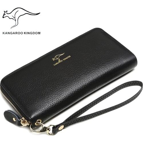 KANGAROO KINGDOM luxury genuine leather women wallets long zipper clutch purse brand lady wallet