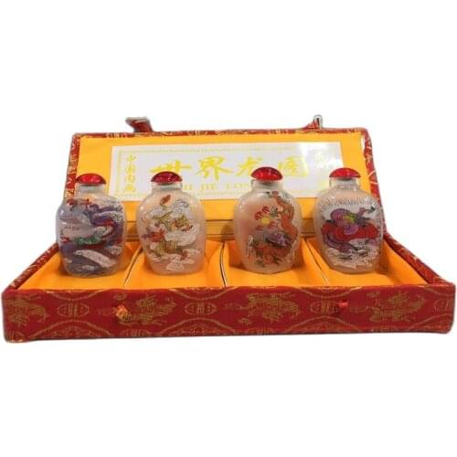 Chinese Unique Painting snuff bottle inside painted four combinations Dragon