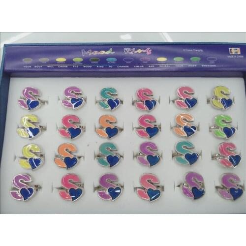 Heart Luminous mood ring letter S mood change color ring adjustable ring manufacturer wholesale
