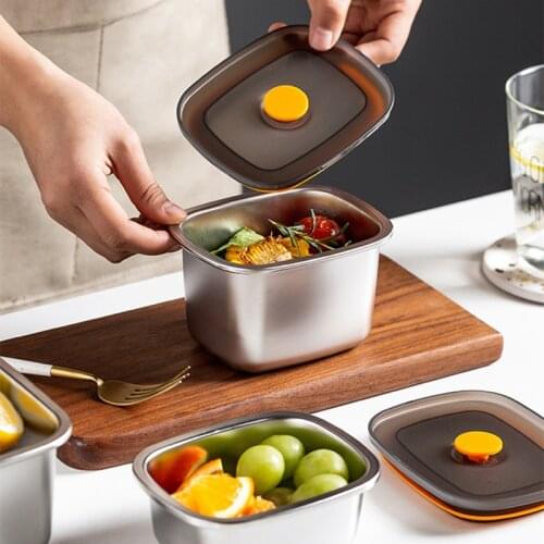 Fruit and Vegetable Storage Box Refrigerator Sealed Food Box Frozen Storage Box 304 Stainless Steel Silicone Sealed Box