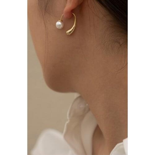 Brass With 18k Gold Geo Faux Pearl Earrigs Weeding Jewelry Party T Show Gown Runway rare Korean Japan Trendy INS