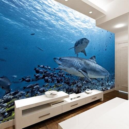 Custom Canvas Wall Mural Painting Mosasaurus Shark Underwater PVC Poster Wallpaper Living Room Bedroom Home decor