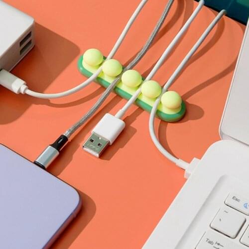 Office Cable Management Winder Pea Shape USB Wire Organizer Clips Self-adhesive Colorful Cord Charger Holder Home Office Storage