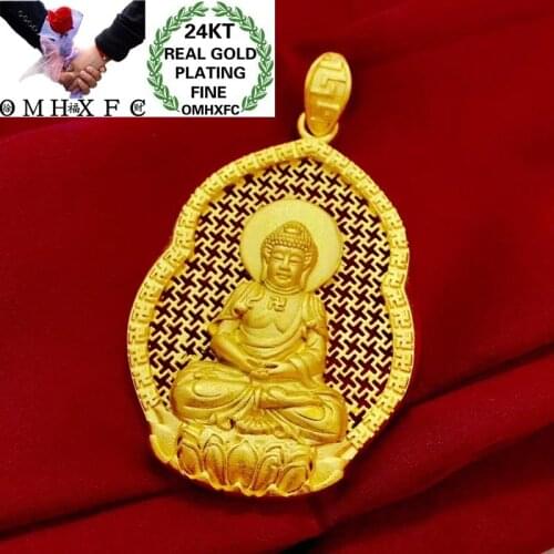 OMHXFC Wholesale YM32 European Fashion Woman Man Party Birthday Wedding Gift The Buddha DIY Accessories 24KT Gold Pendant Charm