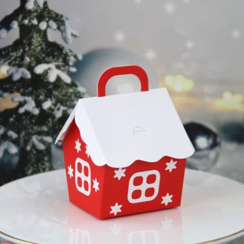 50pcs European Festive Gift Box Christmas Candy Box Red Small House Wedding Candy Cookie Packaging Gift Box