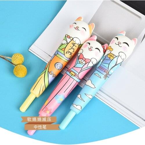 Cartoon Lucky Cat Decompression Pen 20 Pcs Per Set Cute Neutral Decompression Pen Cute Student Creative Soft Pen Animal
