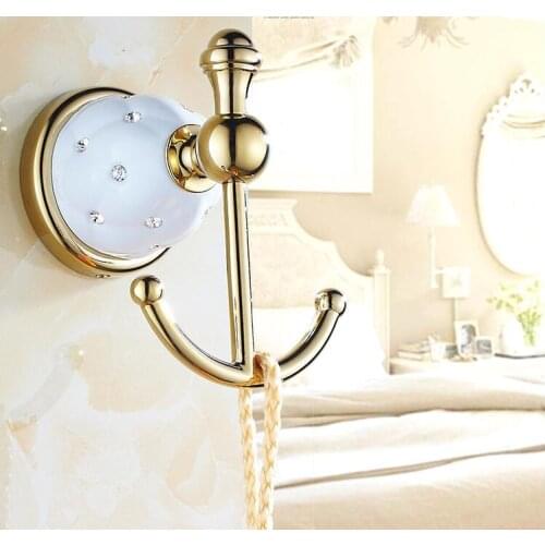 Modern double robe hook Golden Finished Bathroom Accessories Products hooks,Towel hanger Free Shipping