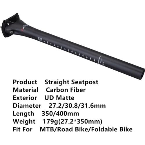 Full Carbon Fiber Bicycle Nano Seat Tube Seatpost Straight UD Matte Diameter 27.2mm 30.8mm 31.6mm MTB Bike 350mm 400mm Length