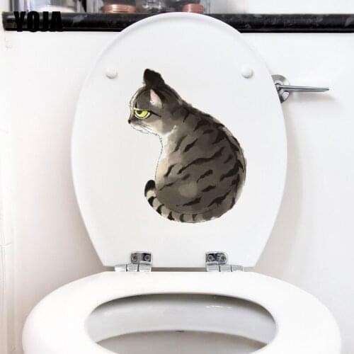 YOJA 19.3*25CM Cartoon Art Cat Bedroom Home Decor Wall Sticker Toilet Decal T3-0445