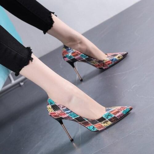 2020 New Spring Women Pumps High Thin Heels Pointed Toe Artificial leatherSexy Bridal Wedding Women Shoes Snake pattern High Hee