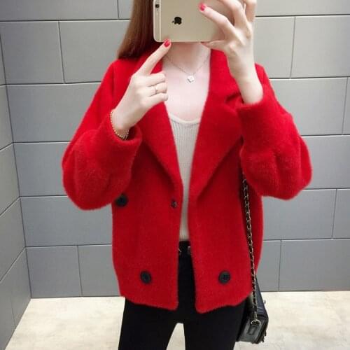 Youth clothing knitted cardigan sweater coat Mink cashmere coats Autumn Winter womens knit cardigan coats Long sleeve sweater