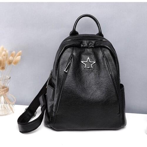 New Fashion Cow Leather Backpack Leisure Large Capacity Women Bag Classic Solid Color Personality Travel Lady Backpacks