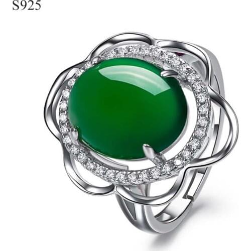 Genuine Real Pure Solid 925 Sterling Silver Rings for Women Jewelry Flower Cubic Zircon Natural Chrysoprase Female Ring