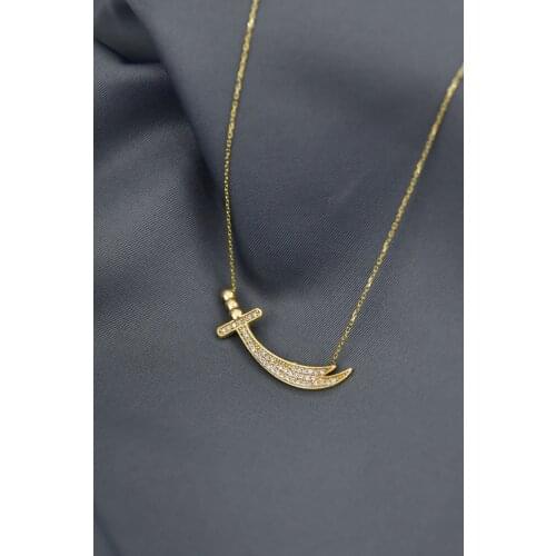 Stone Real Silver Womens 925 Sterling Necklace Sword Zulfiqar Necklace Necklace Chain 43 Made in Turkey Rose HBV000019HAHI