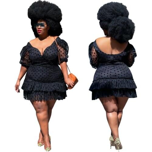 2021 Ins Internet Celebrity Famous Women Dress Large Size Butterfly Sleeve Ruffles Low Cut