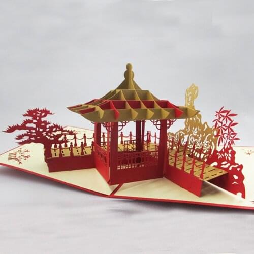 1pcs Travel Memorial Laser Cut Kirigami 3D Pop UP Greeting & Gift Cards Handmade Suzhou Gardens Creative Thank You Cards Gifts