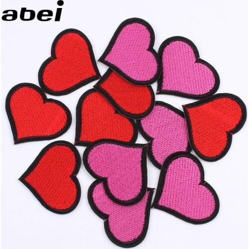 10pcs/lot Embroidered Red Love Heart-Shaped Sticker Iron On Sew On Pink Patch Sewing Garments Accessories DIY Jeans Bags Badge