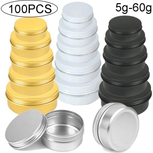 100pcs 10/15/20/30/50/60g Gold Cream Jar Black Cosmetic Lip Balm Container White Candle Jar Empty Refillable Bottle Aluminum Tin