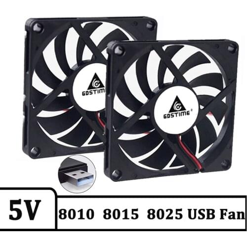 Gdstime 2pcs 80mm 5V USB Connector Fan Heatsink Exhaust CPU Cooling 80x80x10mm 15mm 25mm DC Brushless Cooler