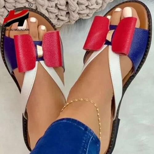 2021 Summer Bowknot Beach Shoes Fashion Open Toe Flat Sandals Outdoor Leisure Slippers Plus Size 43