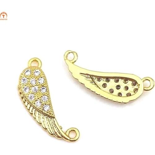 5pcs Angel Wing Pendant Dainty Gold Wings Cubic Zirconia Diplopore Connector Wing Necklaces For Women Pendant Jewelry Set Making