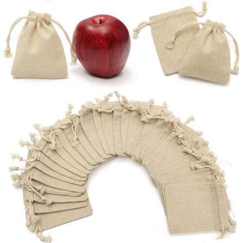 50Pcs Small Linen Jute Storage Bags Beads Tea Candy Jewelry Organzer Drawstring Pouch Wedding Party Candy Favours Sack Gift Bags