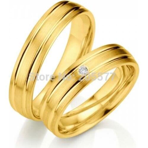 Anel ouro 100% Pure Titanium Yellow Gold Plating Engagement Couple his and hers Rings