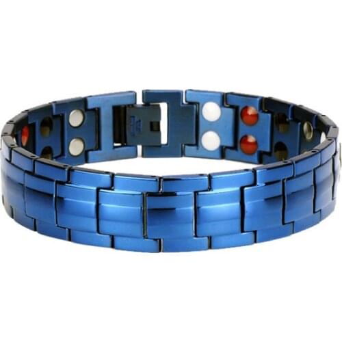 Men Healthy Energy Jewelry Thick Heavy 1.5cm Wide Titanium Germanium Gold Blue 6 Color Magnet Link Chain Bracelet