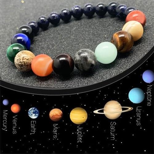 Couple Eight Planets Natural Stone Bracelet Lovers Healing Universe Galaxy Beads for Men Mixed Colors Bracelets for Women