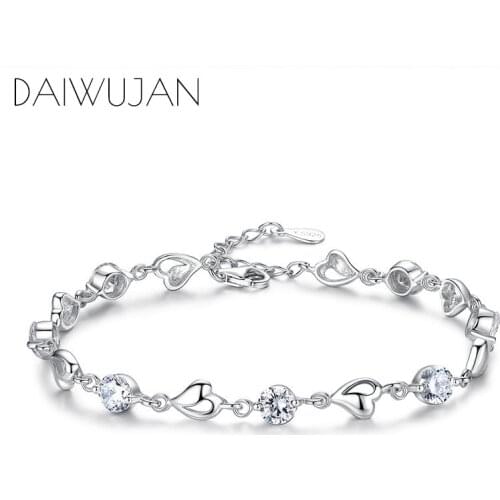 DAIWUJAN Silver 925 Jewelry Bracelets For Women Aquamarine 925 Sterling Silver Heart Charm Bracelets Party Anniversary Jewelry