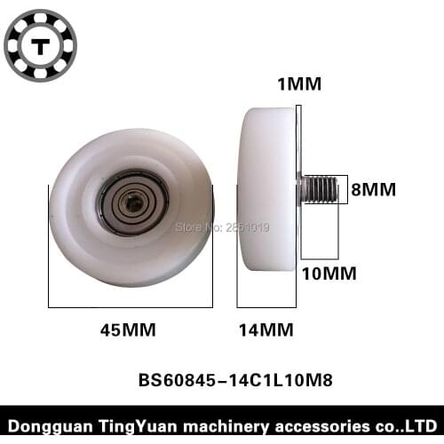[BS45*14-C1L10M8]Free Shipping 2pcs outer diameter 45mm ball bearing wheel with M8 screw sliding glass door wheel 8*45*14mm