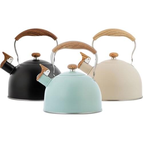 2.5L Stainless Steel Whistling Tea Kettle Food Grade Tea Pot Wood Grain Anti-scalding Handle Universal Gas Induction Cooker