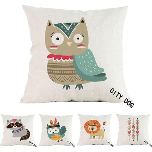 Animal Owl fox lion arrow Tribe Woodland Linen Cushion Cover Decorative Pillow Case For Chair Sofa Home Decor Throw Pillows