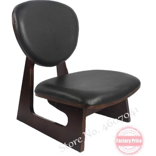 Japanese Style Wood Low Chair Stool Mahogany Finish Living Room Furniture Leisure Kneeling Chair Meditation Seat Leather Cushion