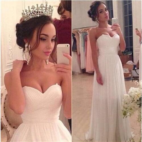 Elegant Simple Chiffon Beach Wedding Dresses Ivory Pleat Sweetheart Full Length Cheap Bridal Gowns vestido de noiva