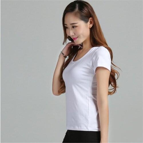 YSDNCHI Cotton T-shirt Summer Women White Black O-Neck Short Sleeve Female Tee Slim Casual Solid Lady